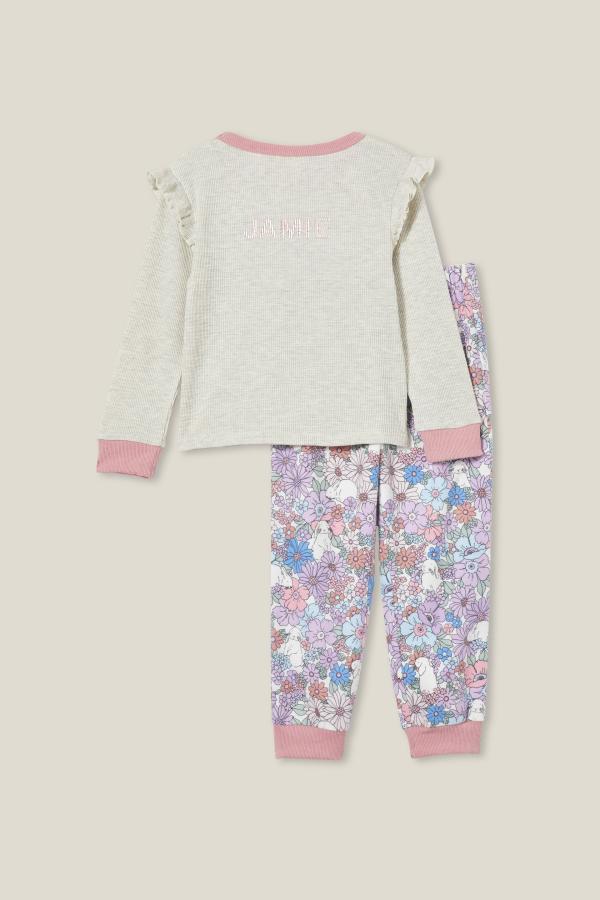 Cotton On Kids - Willow Long Sleeve Flutter Pyjama Set Personalised - Oatmeale marle/quinn bunny