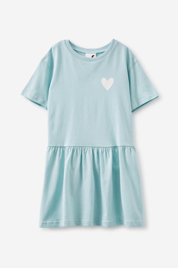 Cotton On Kids - Willow Short Sleeve Dress - Barber blue/hearts