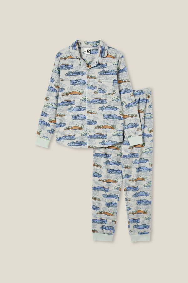 Cotton On Kids - Wilson Long Sleeve Pyjama Set - Winter grey/fast cars