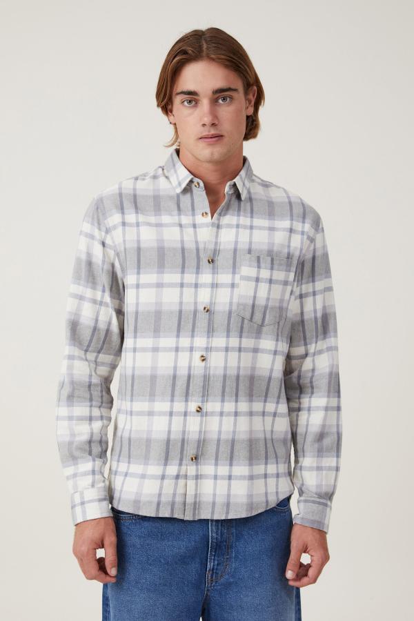 Cotton On Men - Camden Long Sleeve Shirt - Grey window check