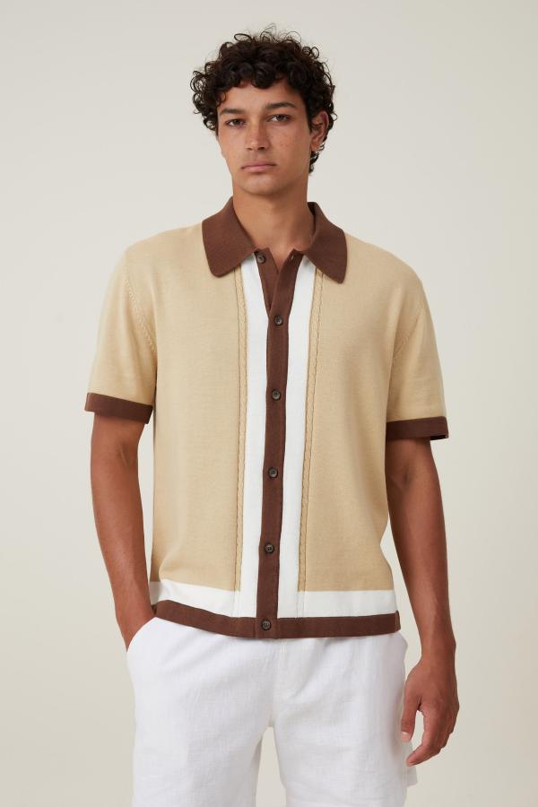 Cotton On Men - Pablo Short Sleeve Shirt - Tan cable border