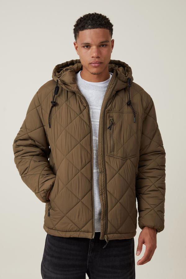 Cotton On Men - Recycled Puffer Hoodie - Khaki