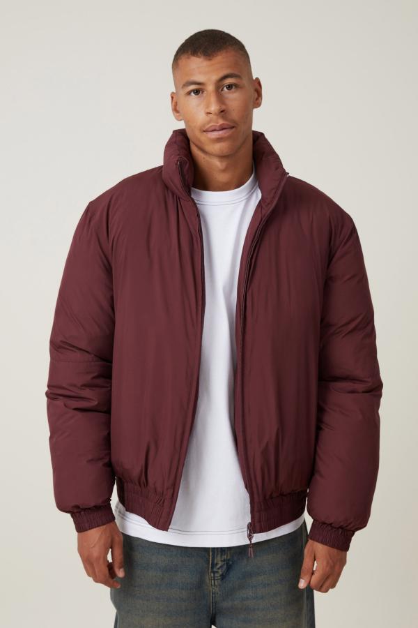 Cotton On Men - Recycled Puffer Relaxed Bomber - Cranberry