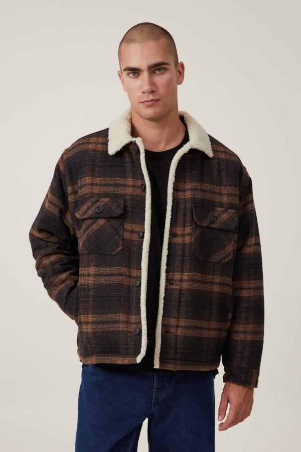 Cotton On Men - Teddy Lined Trucker - Coffee check