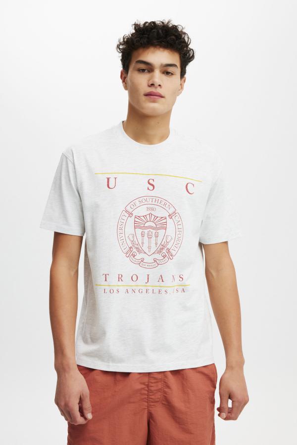 Cotton On Men - USC Loose Fit College T-Shirt - Lcn usc white marle/usc - crest