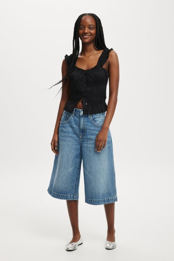 Cotton On Women - 90 S Baggy Denim Jort - Azure blue