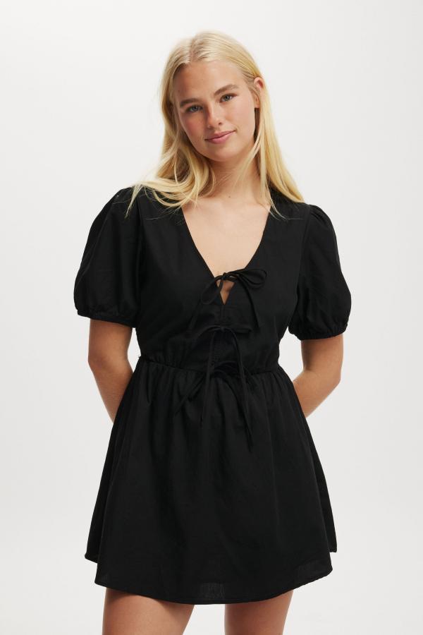 Cotton On Women - Allegra Tie Detail Mini Dress - Black