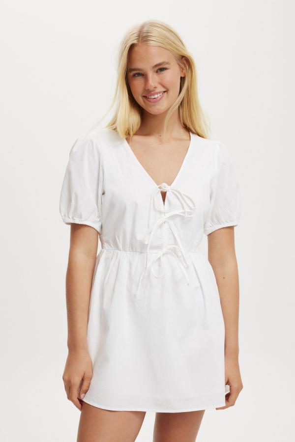 Cotton On Women - Allegra Tie Detail Mini Dress - White