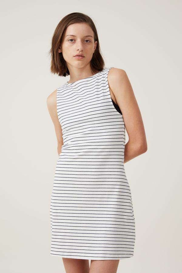 Cotton On Women - Bella Boat Neck Mini Dress - Classic stripe gardenia