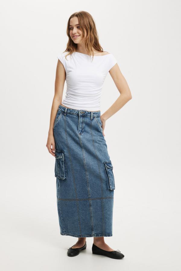 Cotton On Women - Cargo Denim Maxi Skirt - Offshore blue