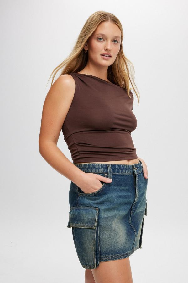 Cotton On Women - Cargo Denim Mini Skirt - Rust blue