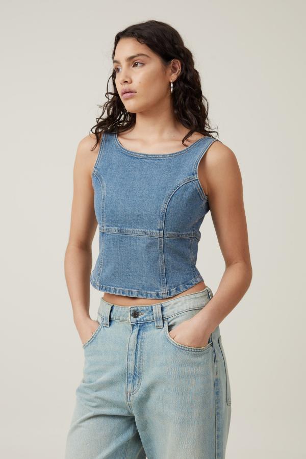 Cotton On Women - Codie Denim Corset - Jewel blue