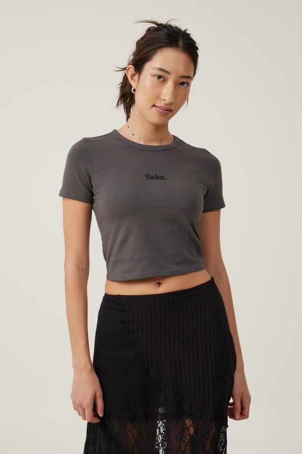Cotton On Women - Crop Fit Graphic Tee - Salut/slate