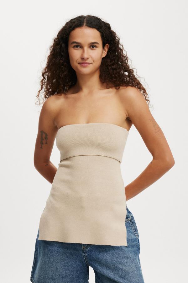 Cotton On Women - Double Knit Fold Over Bandeau - Mid taupe