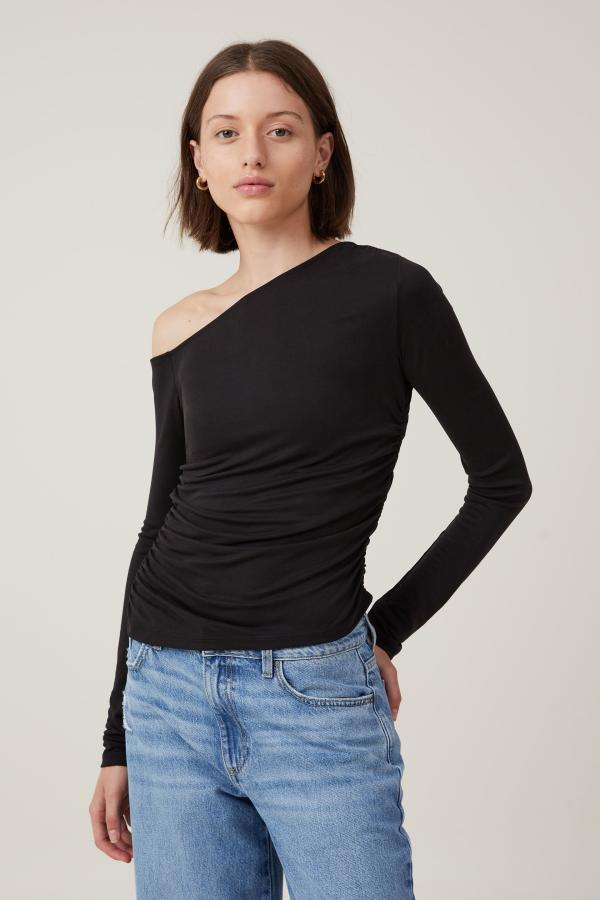 Cotton On Women - Gabby Off The Shoulder Long Sleeve Top - Black