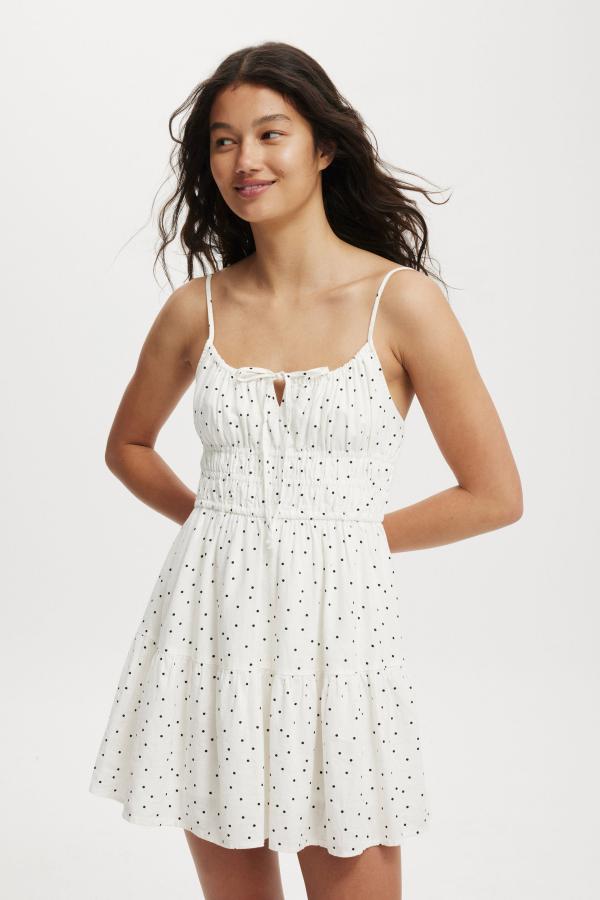 Cotton On Women - Haven Tiered Mini Dress - Polka dot gardenia