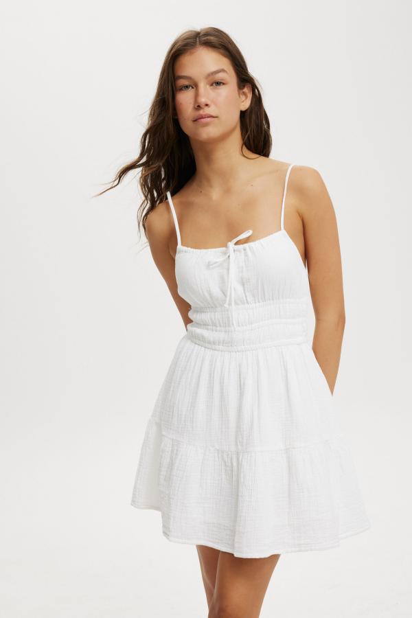 Cotton On Women - Haven Tiered Mini Dress - White double cloth