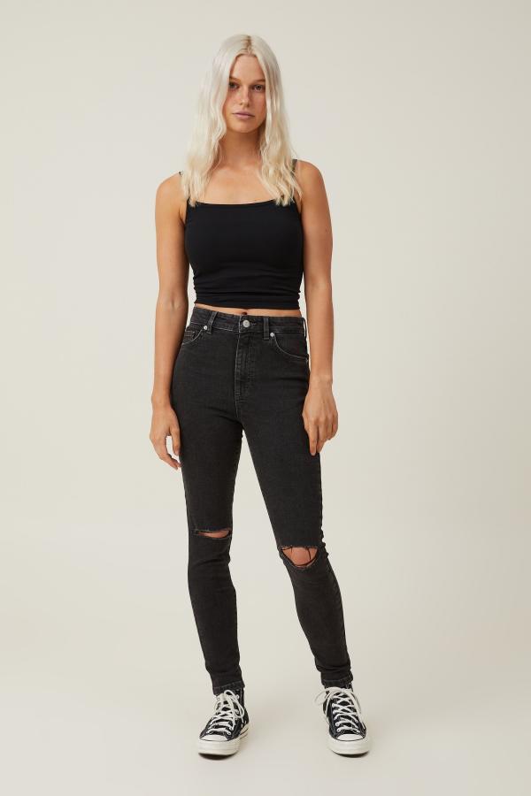 Cotton On Women - High Rise Skinny Jean - Graphite black rip