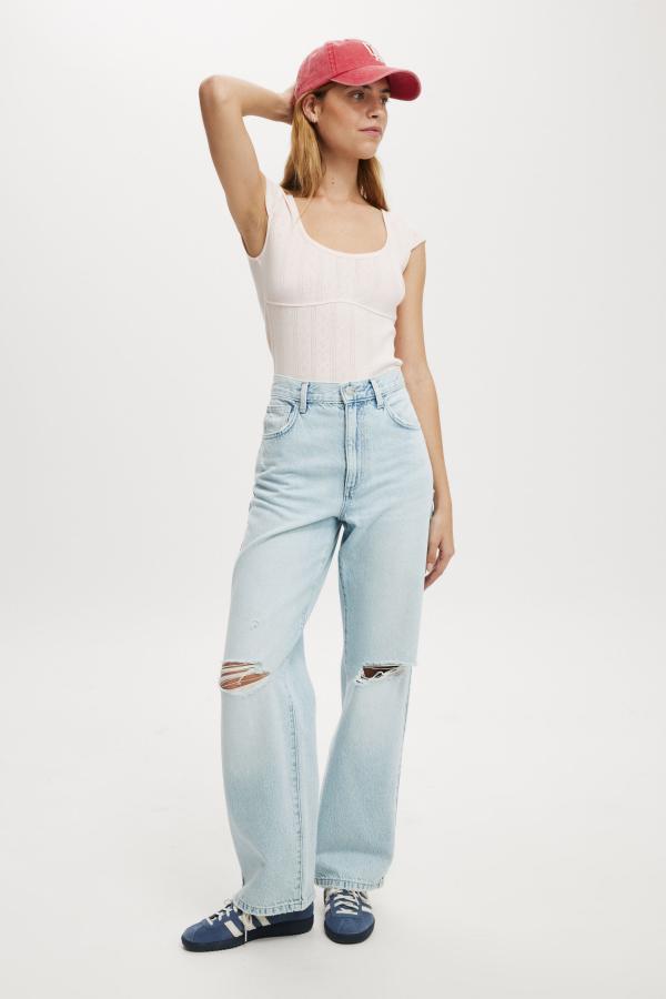 Cotton On Women - Loose Straight Jean - Crystal blue rip