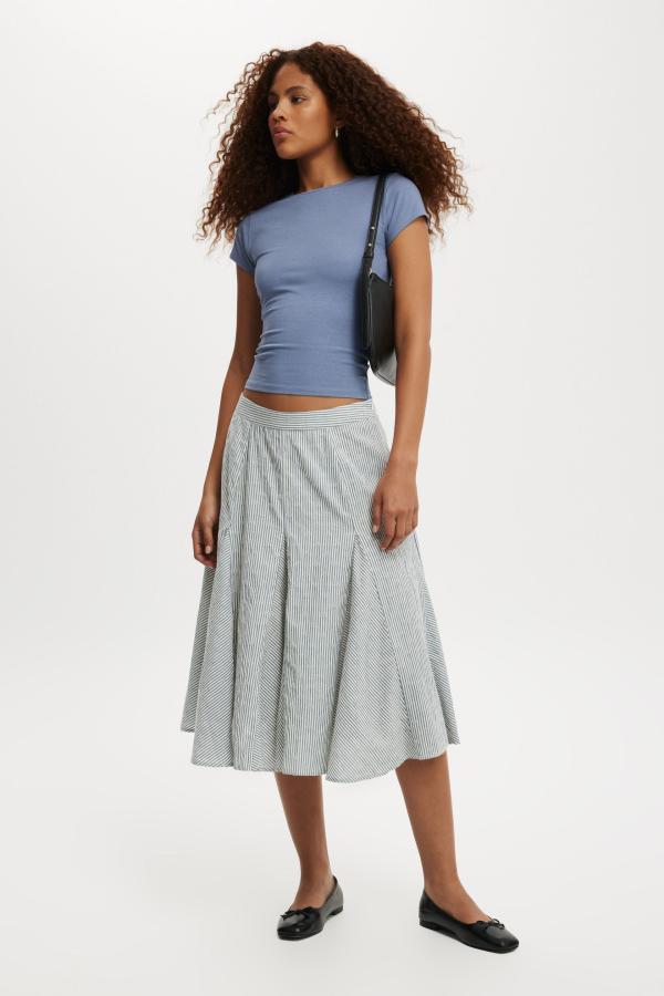 Cotton On Women - Margot Godet Midi Skirt - Leni stripe blue/ ecru