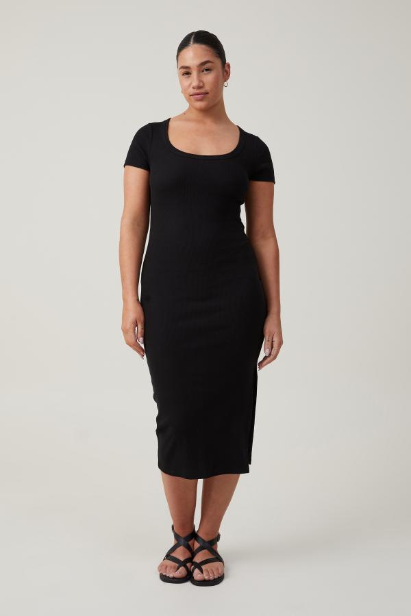 Cotton On Women - Rib Short Sleeve Midi Dress - Black