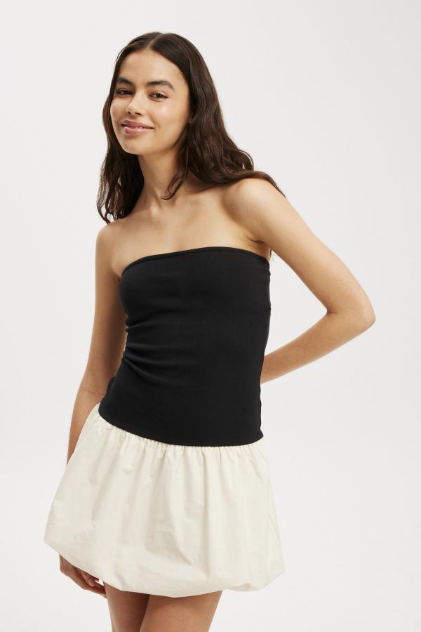 Cotton On Women - Romee Tube Mini Dress - Black/buttermilk