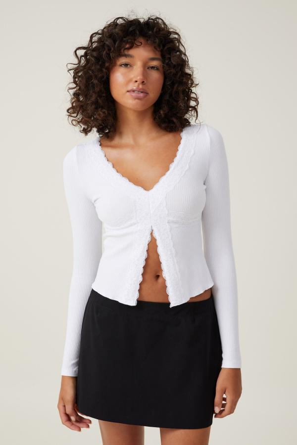 Cotton On Women - Sadie Lace Trim Long Sleeve Top - White