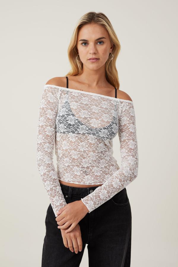Cotton On Women - Shae Lace Off The Shoulder Long Sleeve - Cream