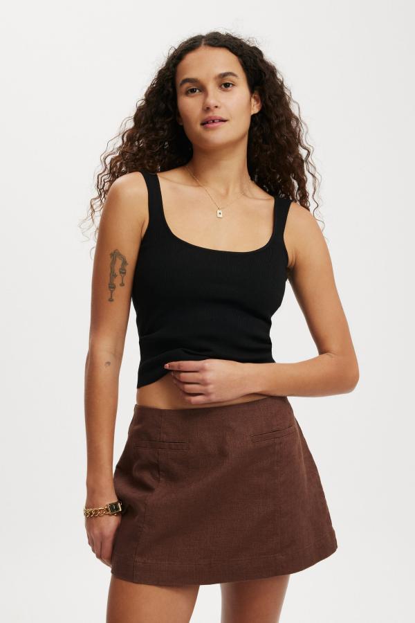 Cotton On Women - Sienna Linen Cotton Mini Skirt - Chocolate