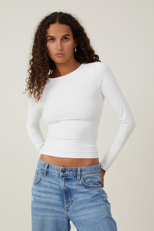 Cotton On Women - Smooth Crew Neck Long Sleeve Top - Vintage white