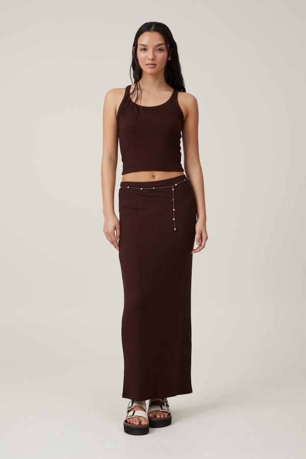 Cotton On Women - Staple Rib Maxi Skirt - Dark oak