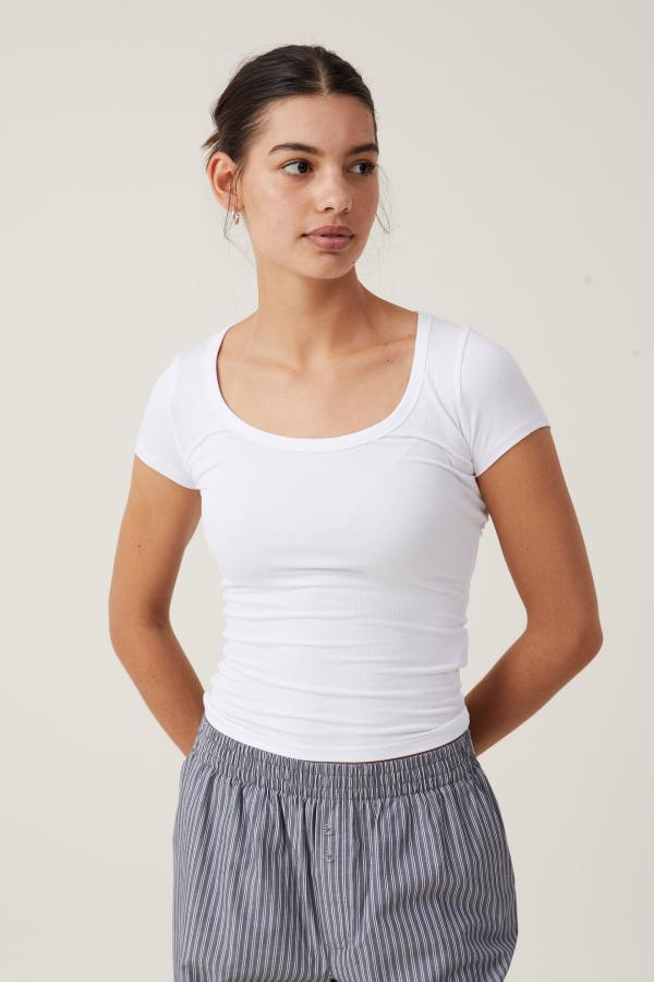 Cotton On Women - Staple Rib Scoop Neck Short Sleeve Top - White ii