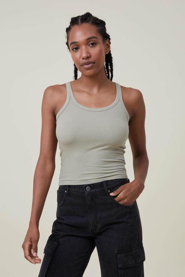 Cotton On Women - Staple Rib Scoop Neck Tank - Desert sage