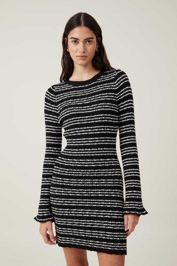 Cotton On Women - Stripe Knit Mini Dress - Tre stripe black