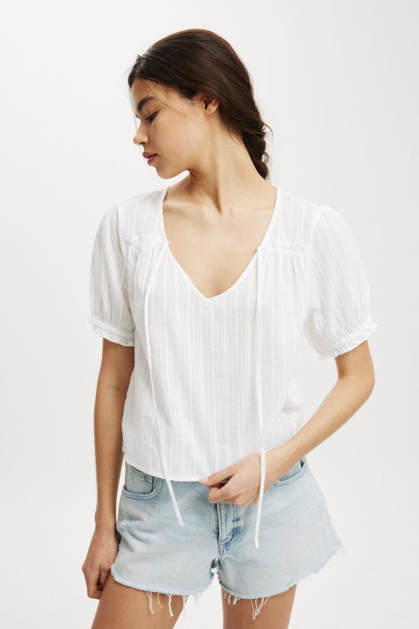 Cotton On Women - Tully Textured Cotton Blouse - White