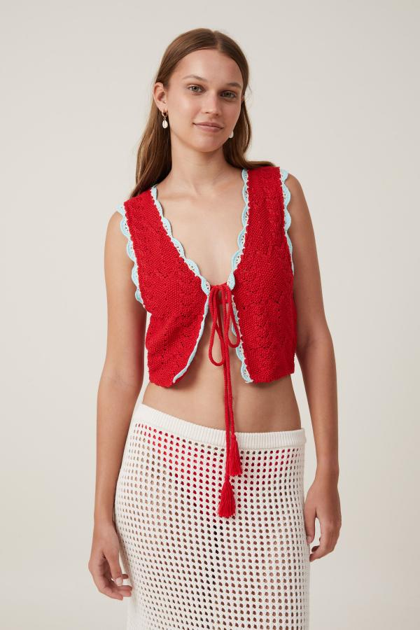 Cotton On Women - Valenzia Tie Front Vest - Firey red multi