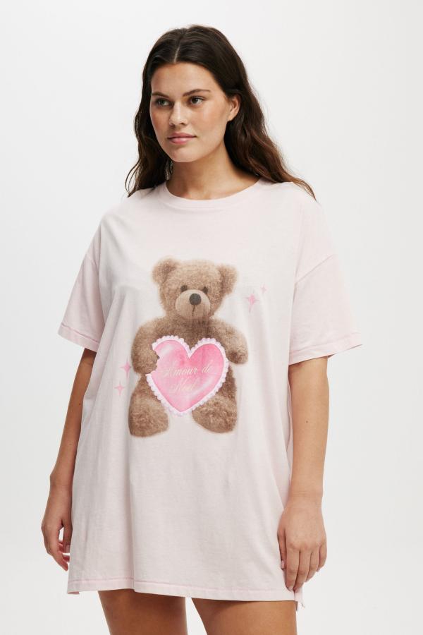 Body - 90S Graphic T-Shirt Nightie - Dusty pink/bear with heart