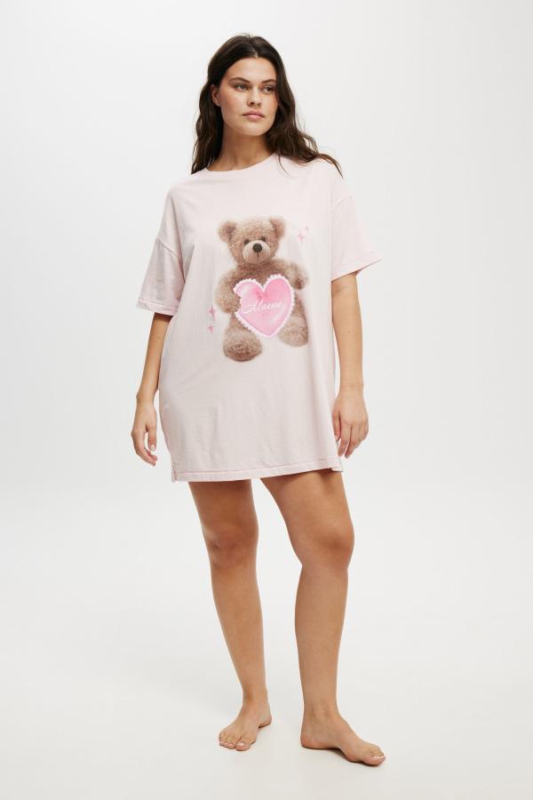 Body - 90S Graphic T-Shirt Nightie Personalised - Dusty pink/bear with heart