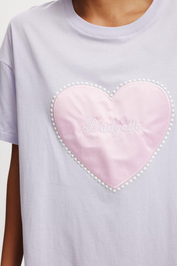 Body - 90S Graphic T-Shirt Nightie Personalised - Lavender/satin applique heart