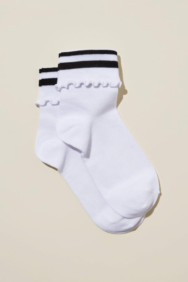 Body - Active Folded Frill Sock - White/ black