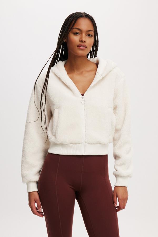 Body - Hooded Sherpa Zip Through Jacket - Coconut milk