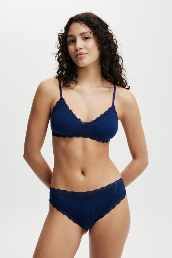 Body - Organic Cotton Lace Triangle Padded Bralette - Voyage blue pointelle