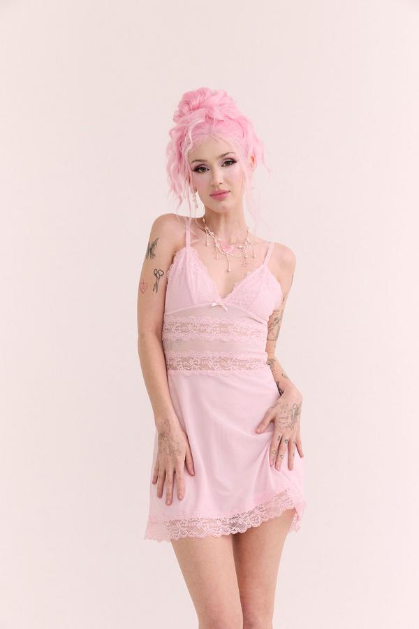 Body - Peach Prc Lace Mesh Slip Nightie - Lcn bra peach prc/ soft rose