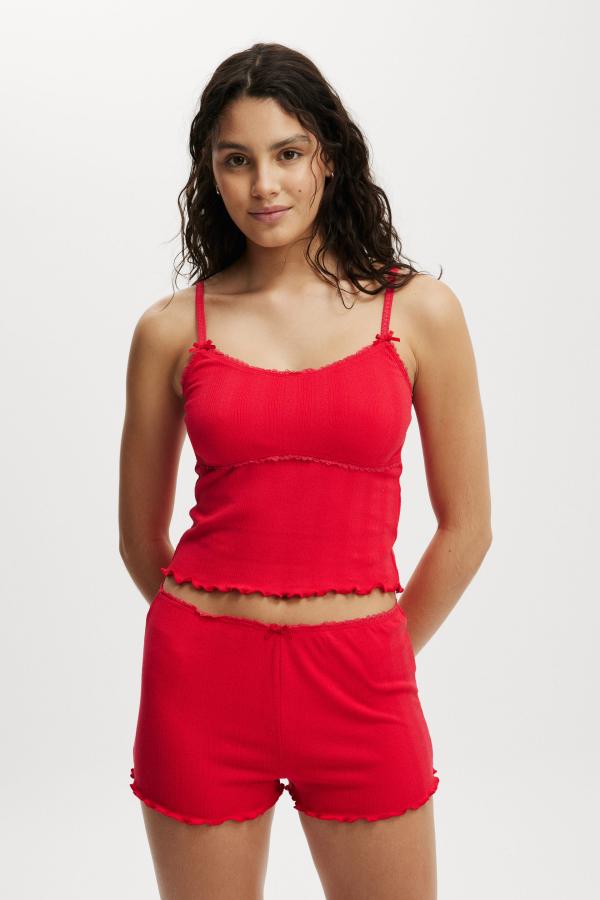 Body - Pointelle Picot Sleep Top - Lobster red