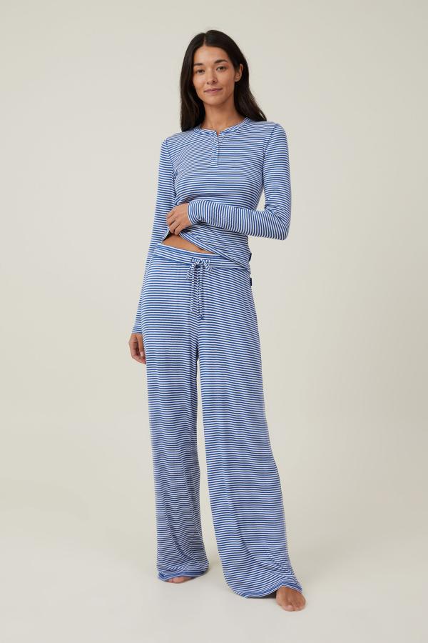 Body - Sleep Recovery Wide Leg Pant - Blue/ white stripe