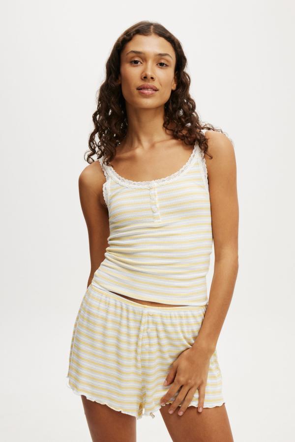 Body - Sleepy Rib Henley Tank - Yellow lucy stripe