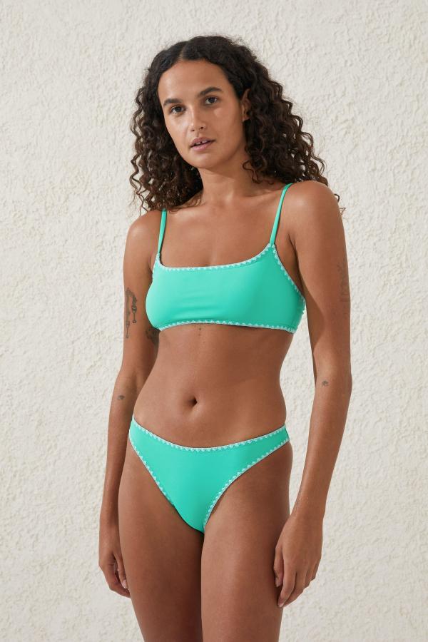 Body - Straight Neck Crop Bikini Top - Fresh green/blanket stitch