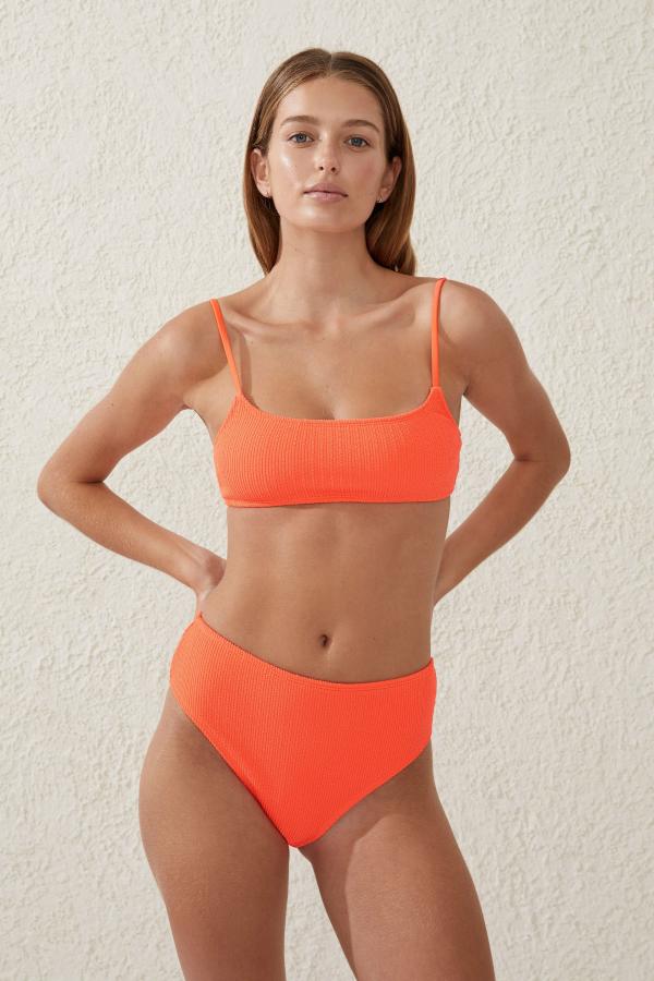 Body - Straight Neck Crop Bikini Top - Vibrant orange crinkle