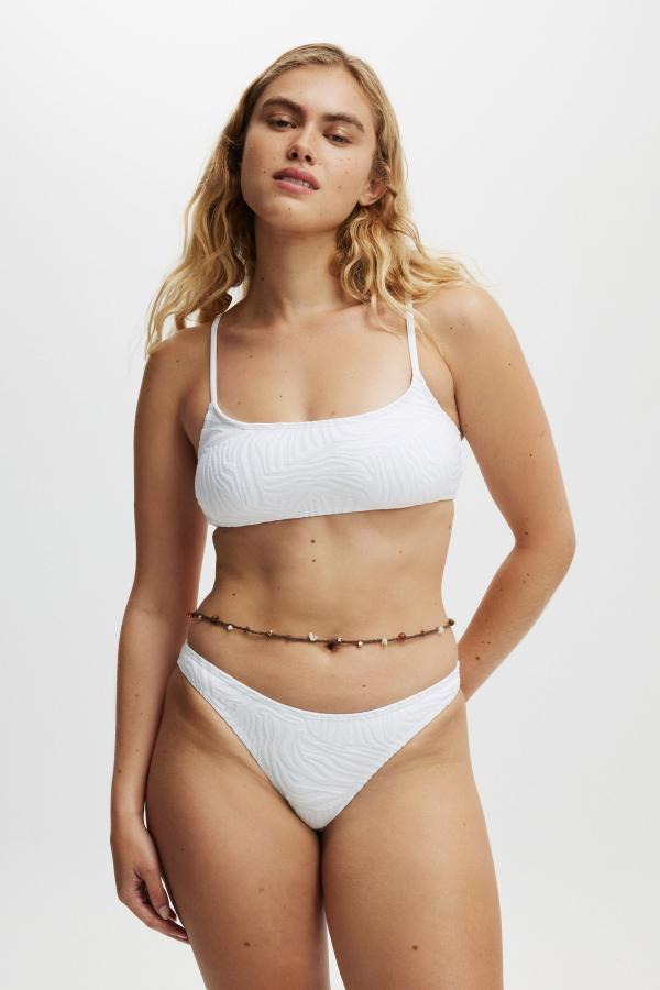 Body - Straight Neck Crop Bikini Top - White jacquard