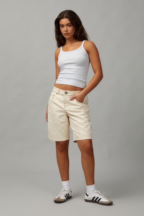 Factorie - Baggy Denim Short - Light stone/utility tan stitch